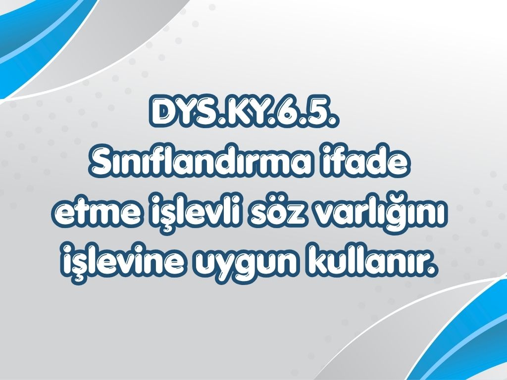 DYS.KY.6.5. Sınıflandırma ifade etme işlevli söz varlığını işlevine uygun kullanır. -6. sinif TYMM 8