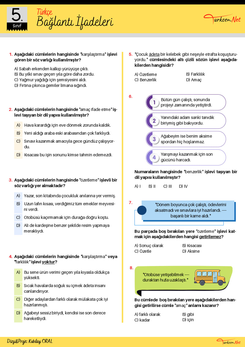 5. Sınıf Bağlantı İfadeleri Testi (Turkcen Serisi)_1 5. Sınıf Bağlantı İfadeleri Testi (Turkcen Serisi)_1