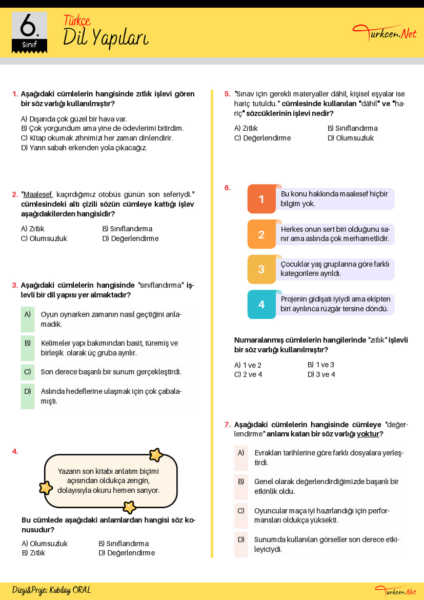 6. Sınıf Dil Yapıları Testi (Turkcen Serisi) (1) 6. Sınıf Dil Yapıları Testi (Turkcen Serisi) (1)