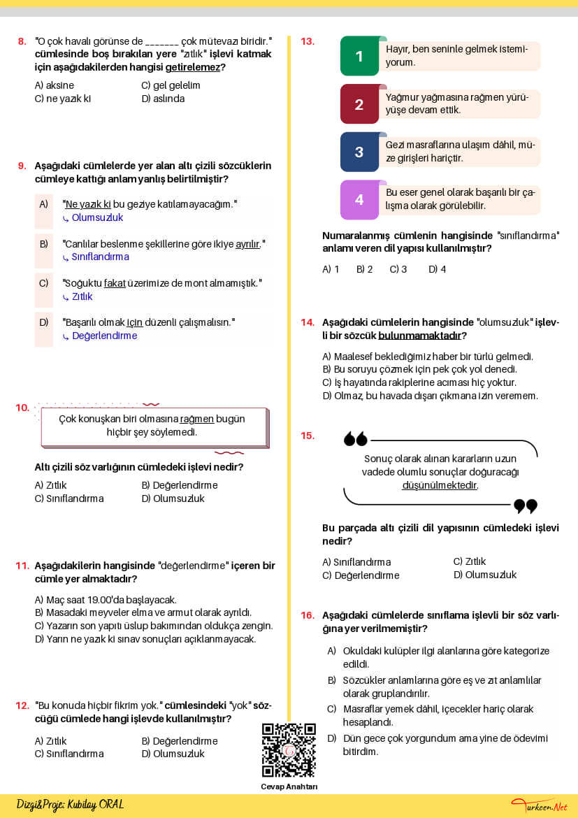 6. Sınıf Dil Yapıları Testi (Turkcen Serisi) (2) 6. Sınıf Dil Yapıları Testi (Turkcen Serisi) (2)