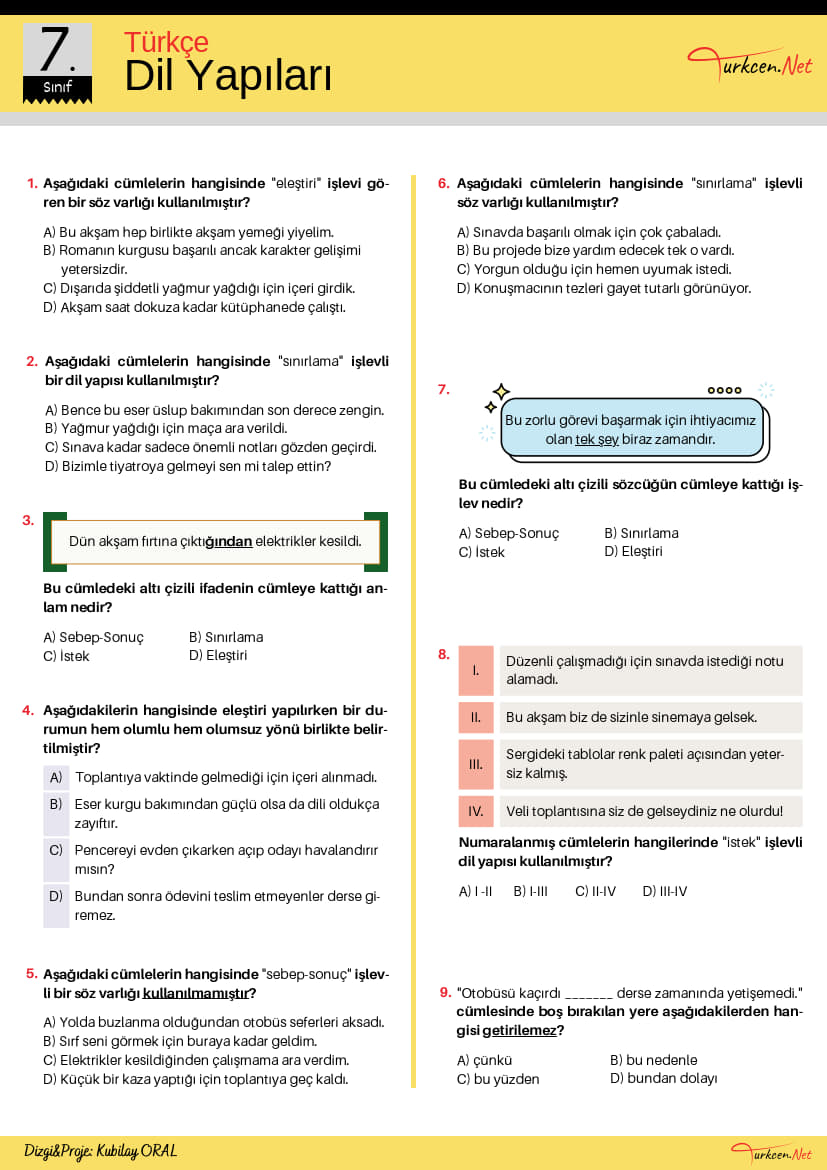 7. Sınıf Dil Yapıları Testi - Turkcen Serisi_1 7. Sınıf Dil Yapıları Testi - Turkcen Serisi_1