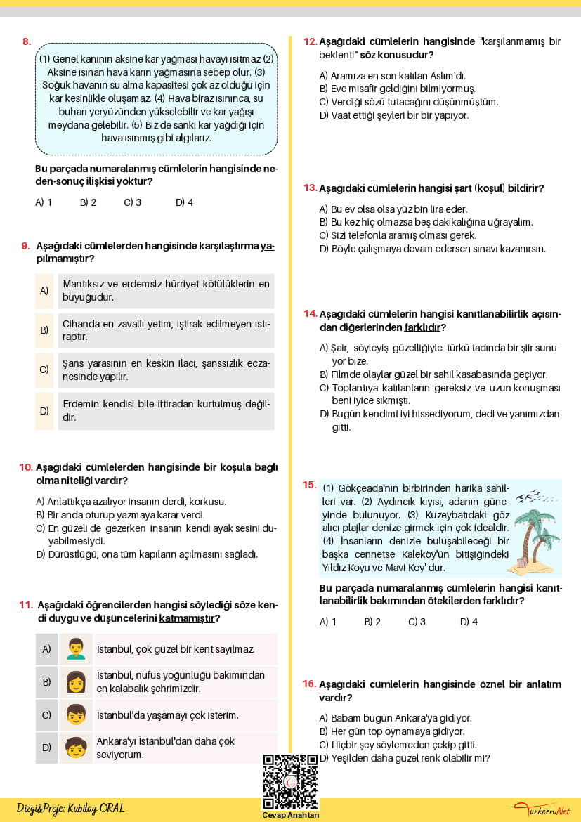 8. Sınıf Anlam ve Anlatımlarına Göre Cümleler Testi-1 (Turkcen Serisi)_2 8. Sınıf Anlam ve Anlatımlarına Göre Cümleler Testi-1 (Turkcen Serisi)_2
