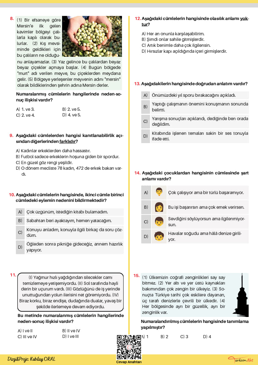 8. Sınıf Anlam ve Anlatımlarına Göre Cümleler Testi-2 (Turkcen Serisi)_2 8. Sınıf Anlam ve Anlatımlarına Göre Cümleler Testi-2 (Turkcen Serisi)_2