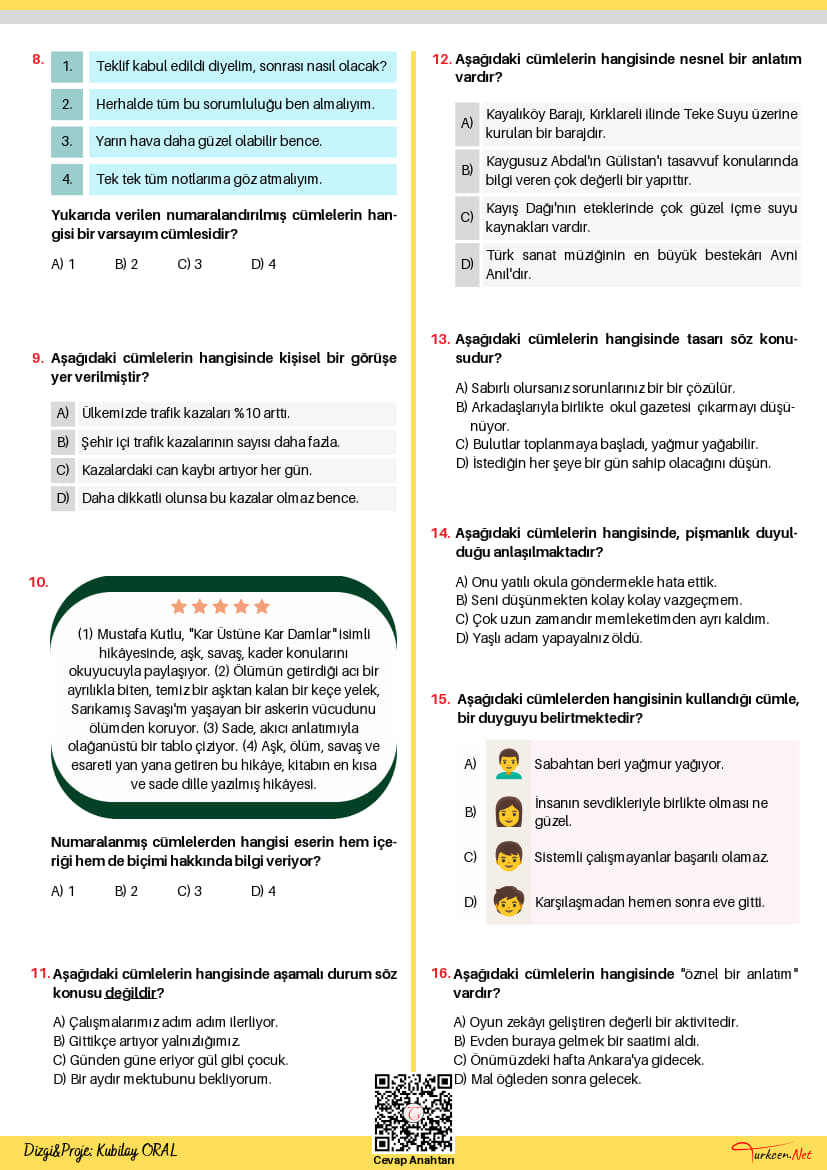8. Sınıf Anlam ve Anlatımlarına Göre Cümleler Testi-4 (Turkcen Serisi)_2 8. Sınıf Anlam ve Anlatımlarına Göre Cümleler Testi-4 (Turkcen Serisi)_2