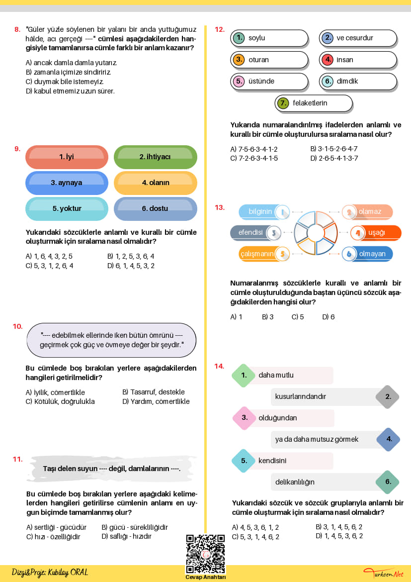 8. Sınıf Cümle Oluşturma ve Tamamlama Testi - 2 (Turkcen Serisi)_2 8. Sınıf Cümle Oluşturma ve Tamamlama Testi - 2 (Turkcen Serisi)_2