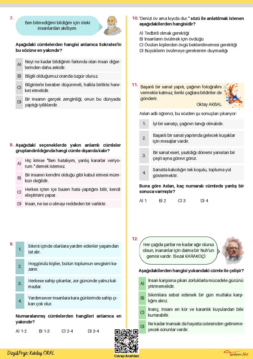 8. Sınıf Cümle Yorumlama Testi - 1 (Turkcen Serisi)_2 8. Sınıf Cümle Yorumlama Testi - 1 (Turkcen Serisi)_2