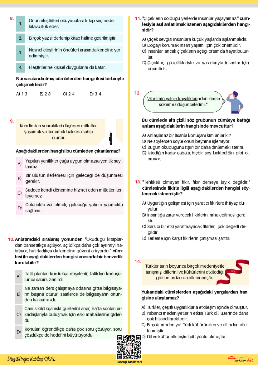 8. Sınıf Cümle Yorumlama Testi - 2 (Turkcen Serisi)_2 8. Sınıf Cümle Yorumlama Testi - 2 (Turkcen Serisi)_2