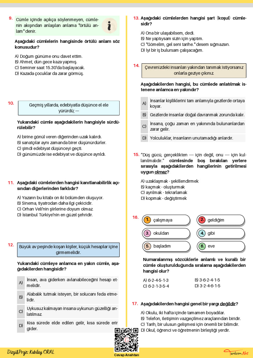 8. Sınıf Cümlede Anlam Testi - 1 (Turkcen Serisi)_2 8. Sınıf Cümlede Anlam Testi - 1 (Turkcen Serisi)_2