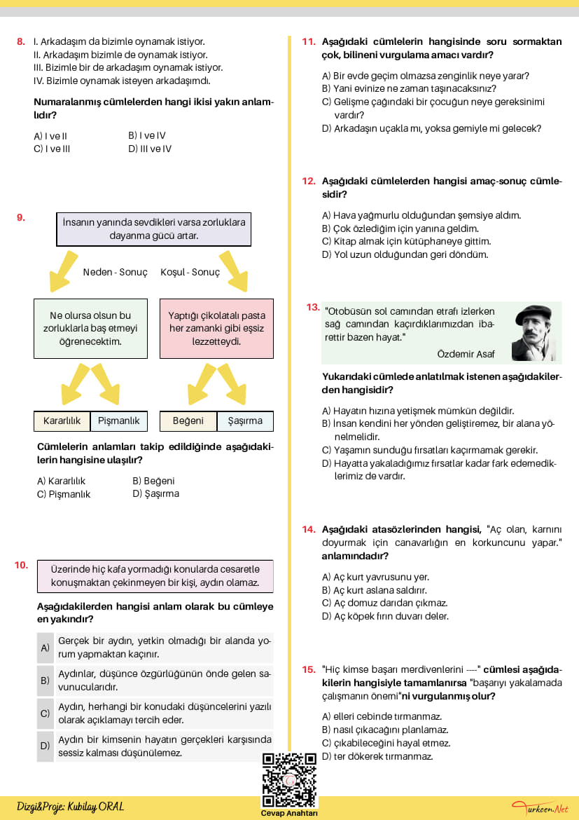 8. Sınıf Cümlede Anlam Testi - 3 (Turkcen Serisi)_2 8. Sınıf Cümlede Anlam Testi - 3 (Turkcen Serisi)_2