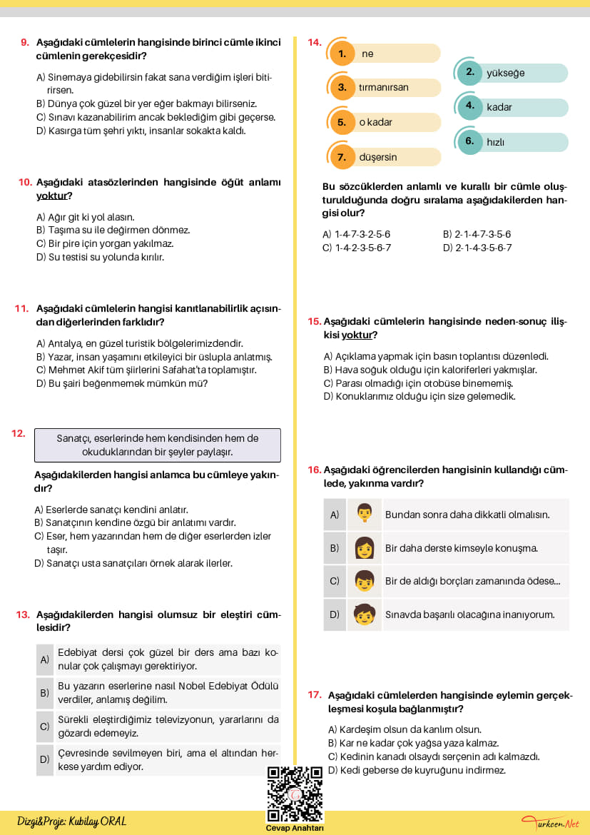 8. Sınıf Cümlede Anlam Testi - 5 (Turkcen Serisi)_2 8. Sınıf Cümlede Anlam Testi - 5 (Turkcen Serisi)_2
