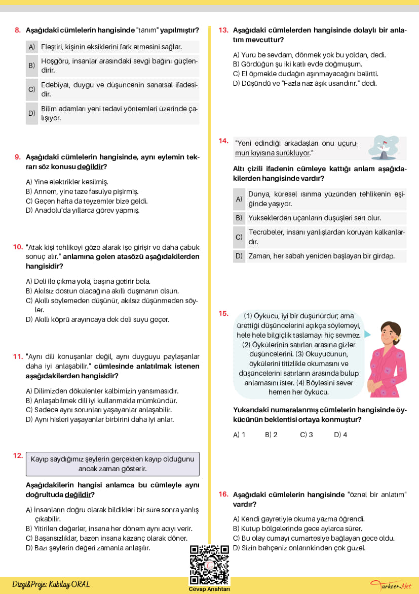 8. Sınıf Cümlede Anlam Testi - 6 (Turkcen Serisi)_2 8. Sınıf Cümlede Anlam Testi - 6 (Turkcen Serisi)_2