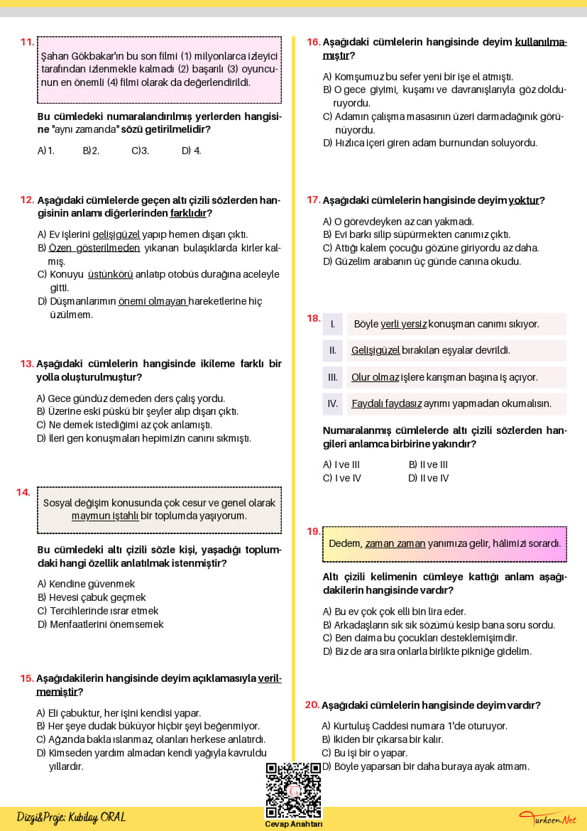 8. Sınıf Deyimler ve Söz Öbekleri Testi-1 (Turkcen Serisi)_2 8. Sınıf Deyimler ve Söz Öbekleri Testi-1 (Turkcen Serisi)_2