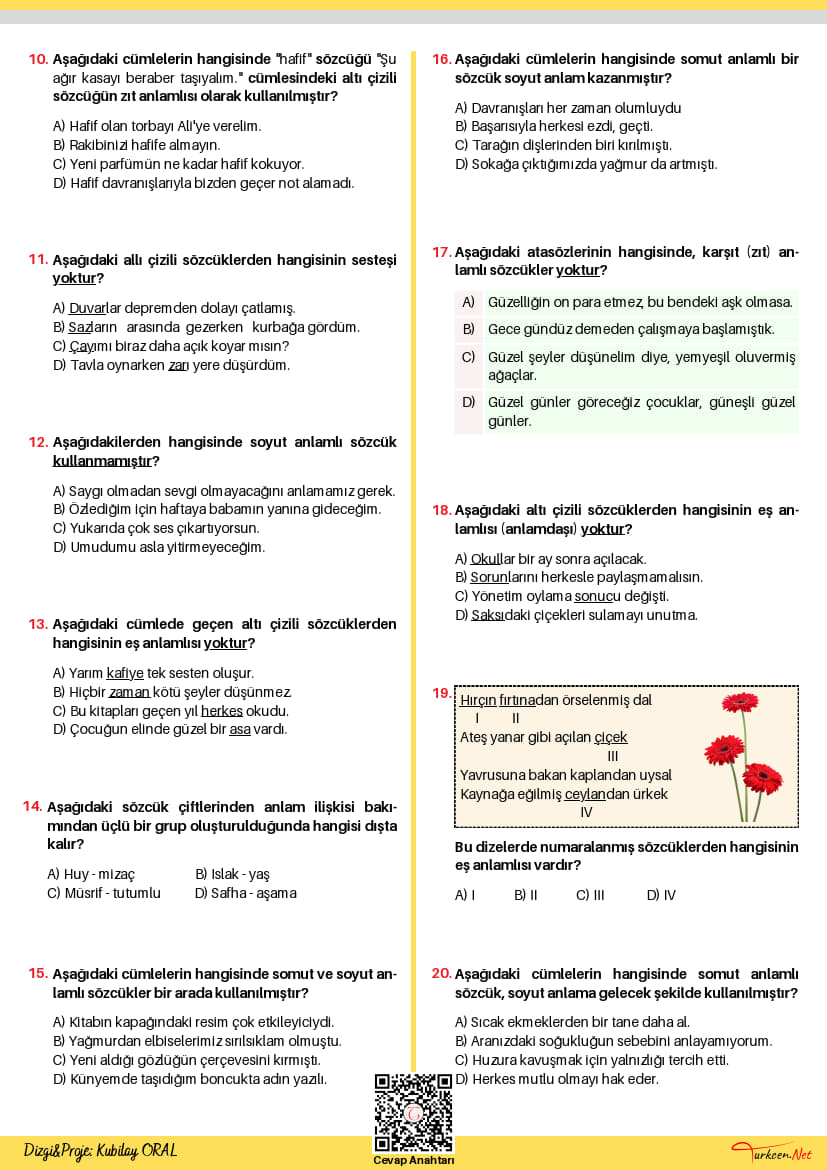 8. Sınıf Sözcükler Arası Anlam İlişkileri Testi-2 (Turkcen Serisi)_2 8. Sınıf Sözcükler Arası Anlam İlişkileri Testi-2 (Turkcen Serisi)_2