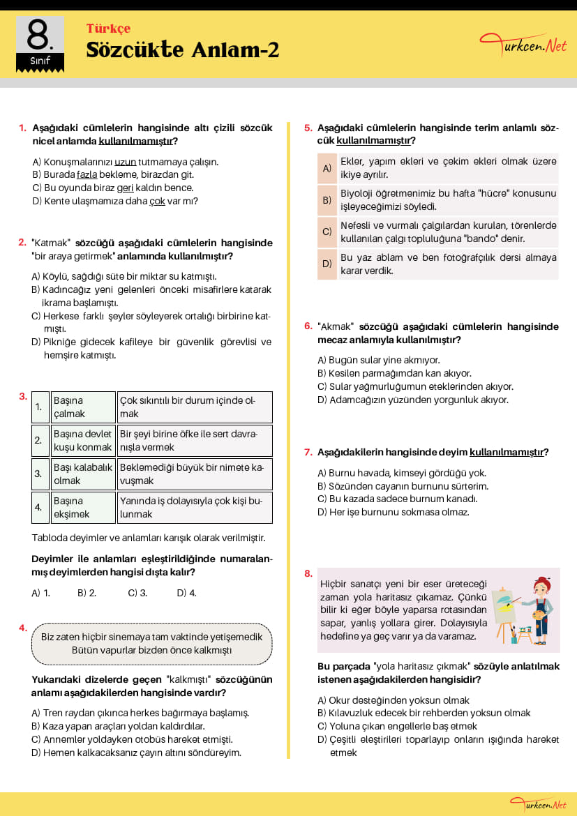 8. Sınıf Sözcükte Anlam Testi-2 (Turkcen Serisi)_1 8. Sınıf Sözcükte Anlam Testi-2 (Turkcen Serisi)_1