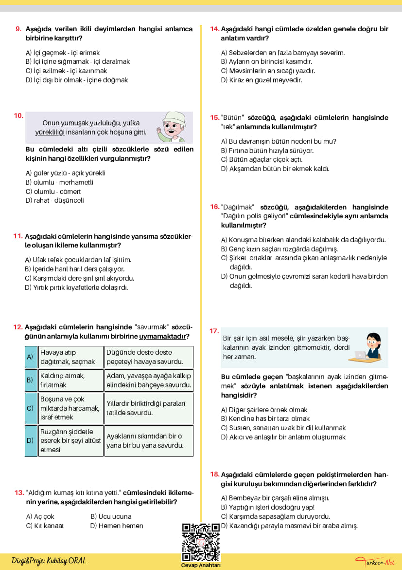 8. Sınıf Sözcükte Anlam Testi-2 (Turkcen Serisi)_2 8. Sınıf Sözcükte Anlam Testi-2 (Turkcen Serisi)_2