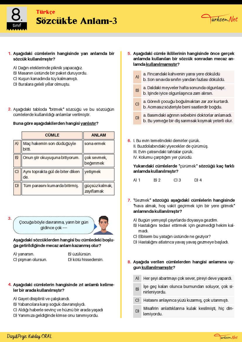 8. Sınıf Sözcükte Anlam Testi-3 (Turkcen Serisi)_1 8. Sınıf Sözcükte Anlam Testi-3 (Turkcen Serisi)_1
