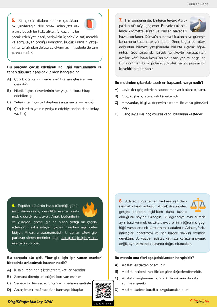 8. Sınıf Türkçe - Derin Anlam Testi_2 8. Sınıf Türkçe - Derin Anlam Testi_2