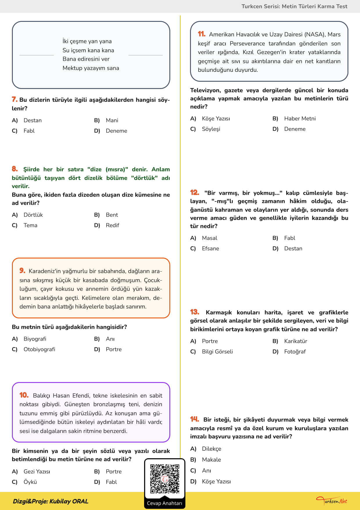 8. Sınıf Türkçe - Metin Türleri Karma Testi_2 8. Sınıf Türkçe - Metin Türleri Karma Testi_2