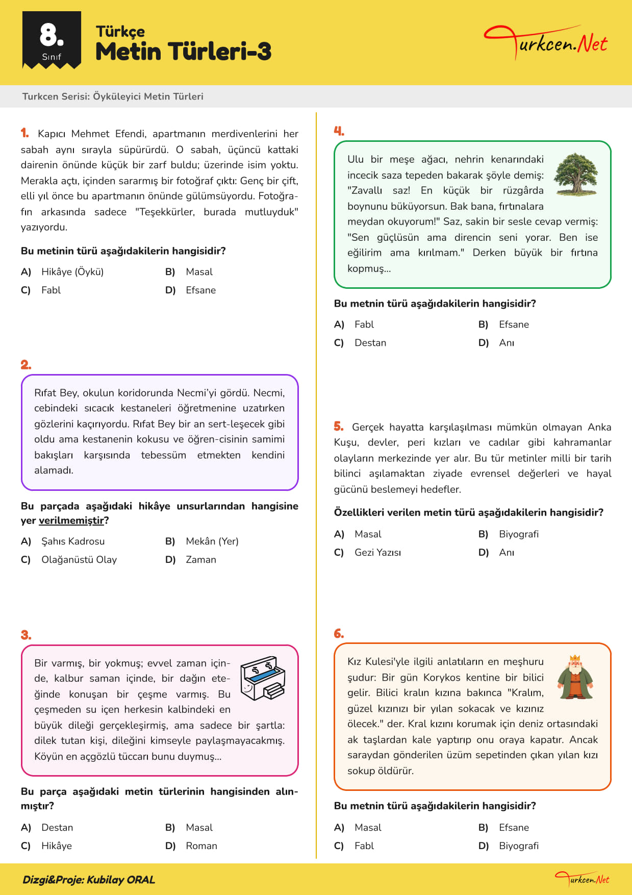 -8. Sinif Turkce Oykuleyici Metinler Testi 1