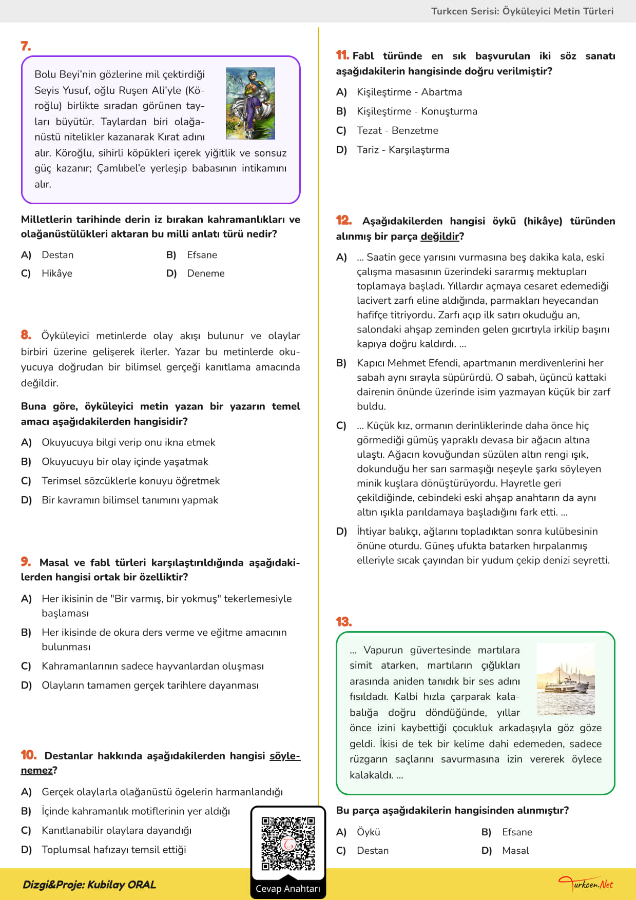8. Sınıf Türkçe - Öyküleyici Metinler Testi_2 8. Sınıf Türkçe - Öyküleyici Metinler Testi_2