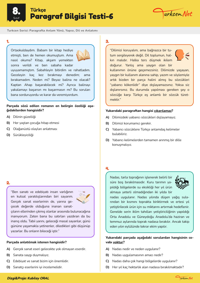 8. Sınıf Türkçe - Paragraf Bilgisi Testi-6_1 8. Sınıf Türkçe - Paragraf Bilgisi Testi-6_1
