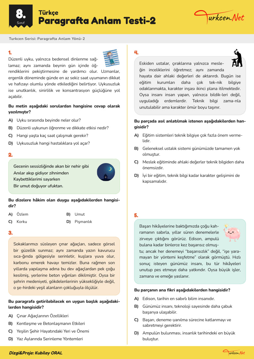 -8. Sinif Turkce Paragrafta Anlam Testi 2 1