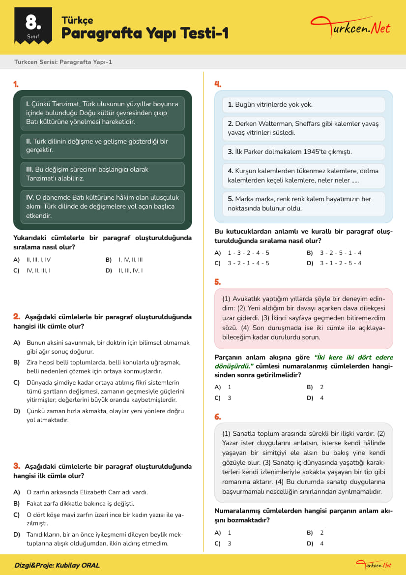 -8. Sinif Turkce Paragrafta Yapi Testi 1 1