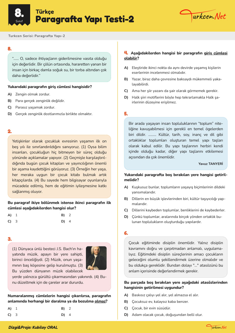 -8. Sinif Turkce Paragrafta Yapi Testi 2 1