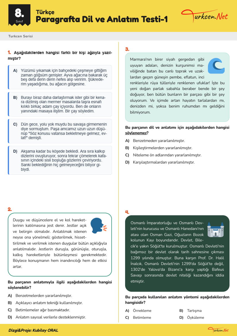 Paragrafta Dil ve Anlatım Testi-1_1 Paragrafta Dil ve Anlatım Testi-1_1