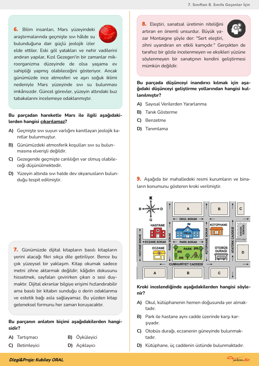 8. Sınıf Türkçe Hazırbulunuşluk Sınavı_2 8. Sınıf Türkçe Hazırbulunuşluk Sınavı_2